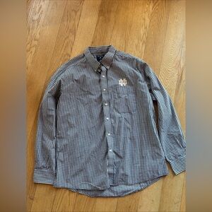 Notre Dame Antigua Button Down Shirt Mens XL Blue White Check Logo Collegiate